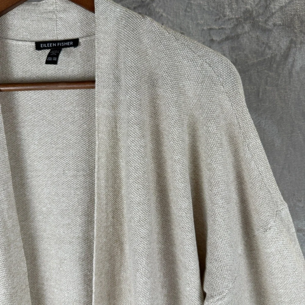 Eileen Fisher Organic Linen Cotton Open Front Cardigan‎ Oatmeal Beige PM